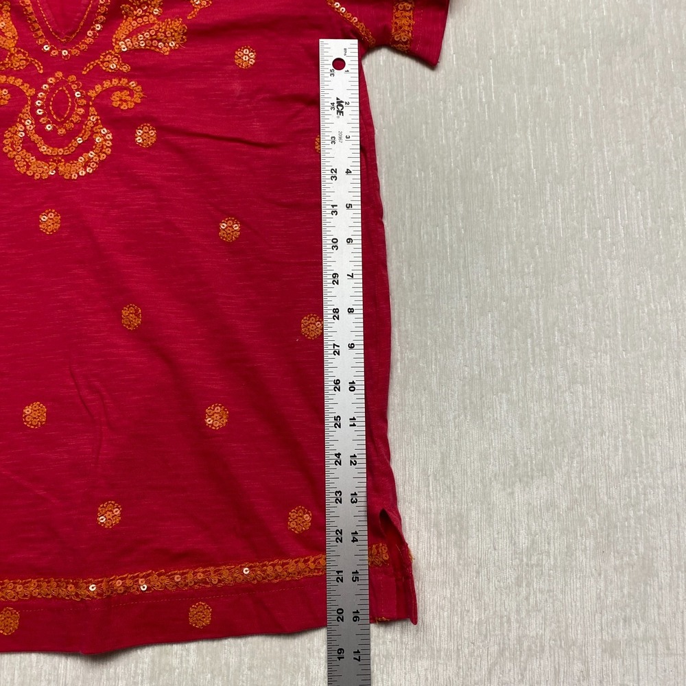 Sundance Floral Embroidered Top Womens Small Red Slub Sequin V-Neck Boho Blouse - Picture 14 of 16